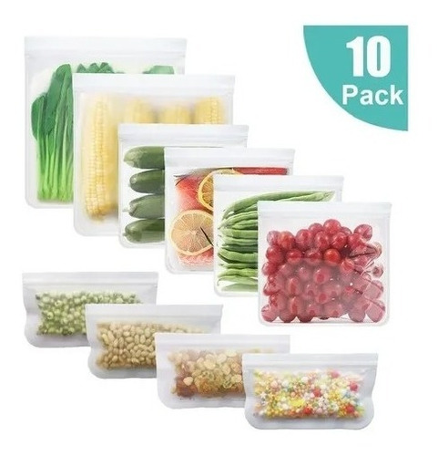 Imagen 1 de 1 de Bolsas De Silicon Reutilizables Para Alimentos Pack 10 Pzas