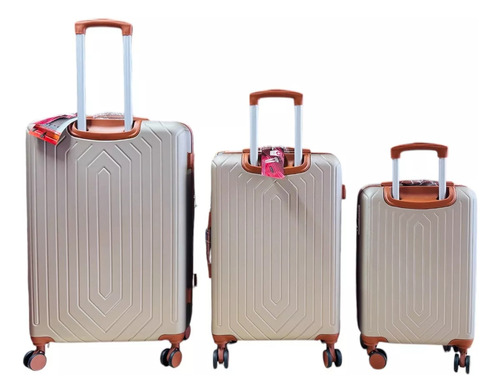 Set D 3 Maletas D Viaje Abs Irrompible Candado Tsa Rueda 360 Beige Valencia Champagne