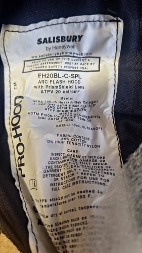 Salisbury Capucha Con Flujo De Aire Arc Flash (Usado)