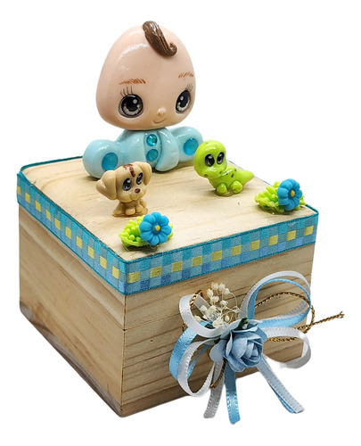Recuerdo Bautizo 2 Pz Niño En Caja De Madera Natural