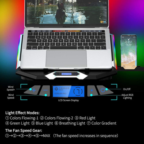 Base Cooler Notebook Enfriador 8 Vent Rgb 14-17 Pulgadas