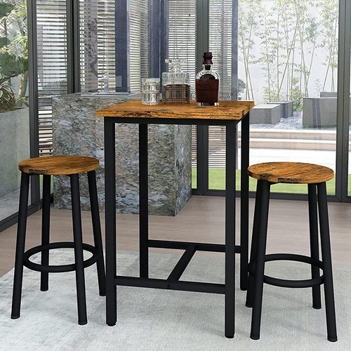 Juego De Comedor De 3 Piezas Mesa Y Taburetes Marrón Rustic