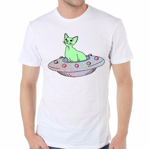 Remera De Hombre Gato Extraterrestre Alien Cat Verde Michi