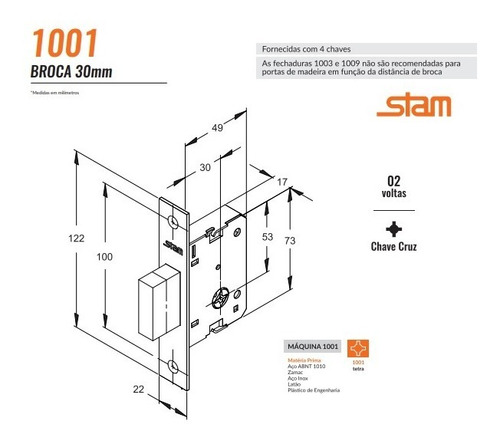 Fechadura Segurança Trava Tetra Stam 1001 Inox 4 Chaves 1par