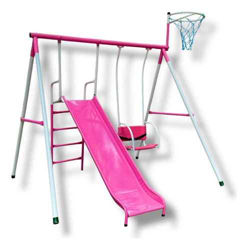 Columpio Y Resbaladilla + Canasta De Basket Rosa