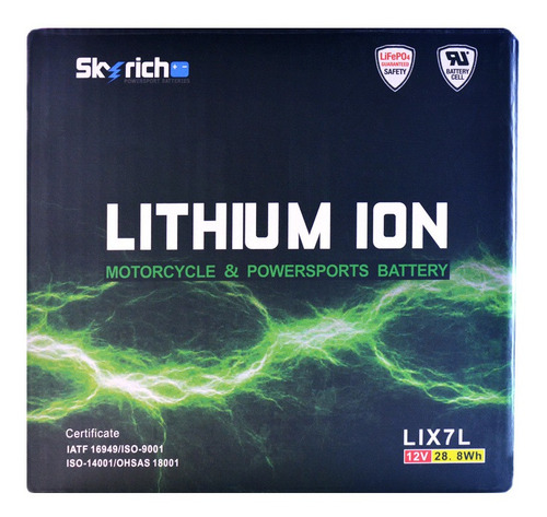 Imagen 3 de 9 de Bateria De Litio Skyrich P/ Moto Lix7l Libre Mantenimiento.