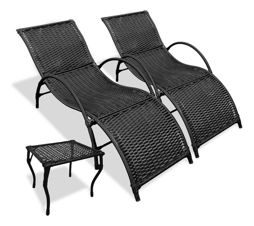 2 Cadeiras Jardim Copacabana + Mesa De Centro Cor Preto