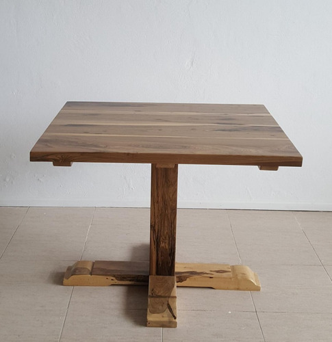 Mesa Cuadrada 100cm Pata Central Madera Dura Maciza
