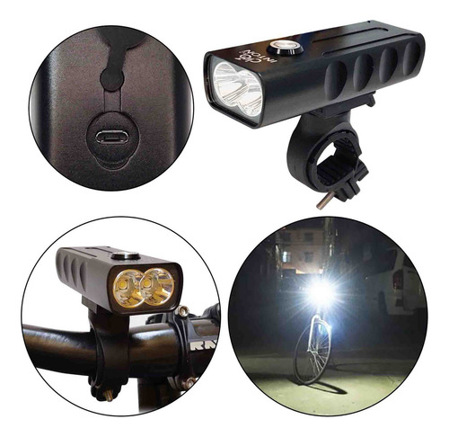 Farol Lanterna Bike 1000 Lumes 2 Leds Cree Xml-t6 Bx2 Cor Preto