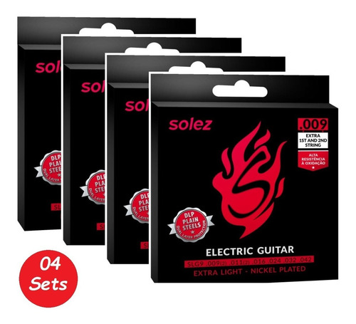 Imagem 1 de 1 de Kit 4 Encordoamento Guitarra Solez 0.9 Slg9 Cordas Extras
