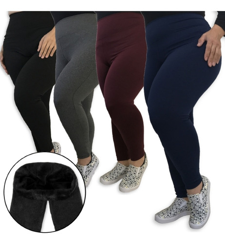 Kit 4 Calças Legging Plus Size Heide Ribeiro Flanela Térmica