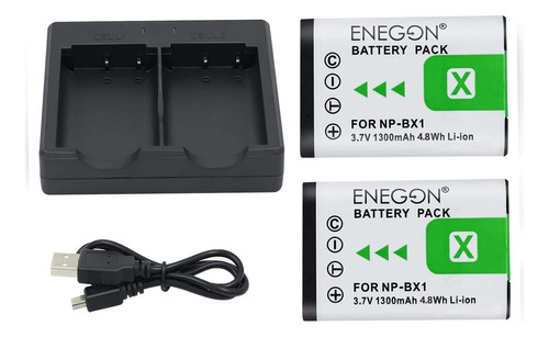 Enegon Batería Np-bx1 (paquete De 2) Y Cargador Dual Rápi.