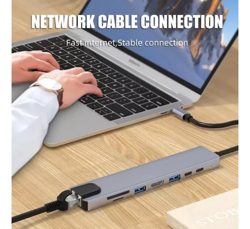 Hub 8 Em 1 Tipo C P/ Macbook. iMac, Mac Mini Hdmi, Usb 3.0