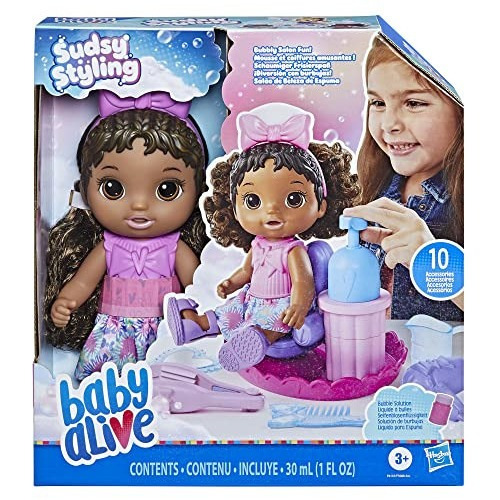 Baby Alive Sudsy Styling Doll, Cabello Negro