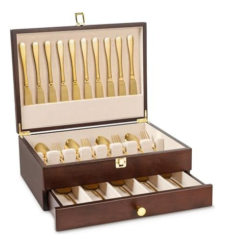 Caja De Almacenamiento De Cubiertos De 2 Capas Con Cajón, Ba
