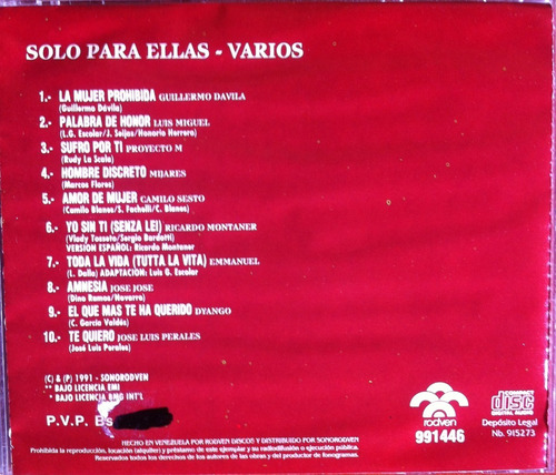 Solo Para Ellas. Guillermo Davila Luis Miguel Proyecto M Cd 