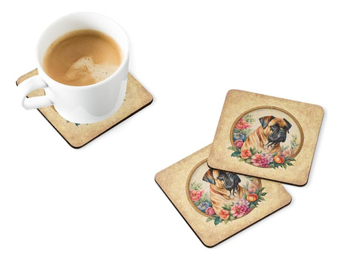 Posavasos De Espuma Bullmastiff Y Flores.