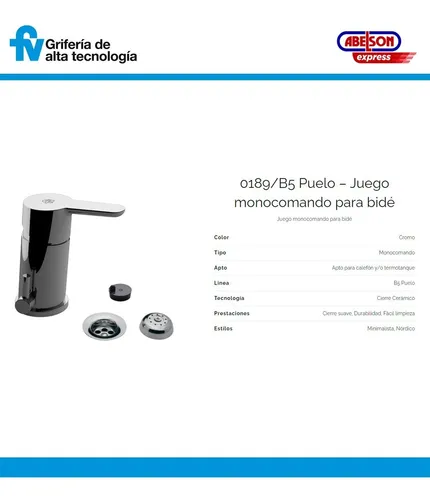 Juego Grifería Monocomando Fv Puelo Ducha Lavatorio Bidet