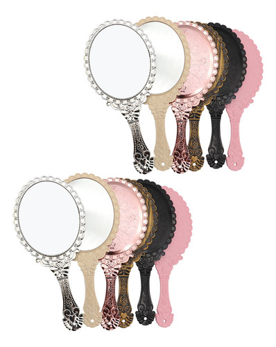 S Espejo De Maquillaje Con Mango De Metal, Mango Retro, 12