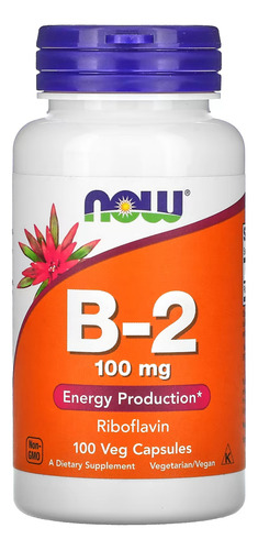 Vitamina B-2 100mg Now Foods Riboflavina 100 Cáps Importado