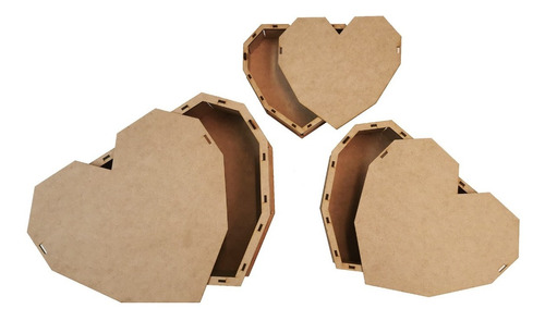 Caja Regalo Corazón Madera Mdf Paquete De 3 Piezas 