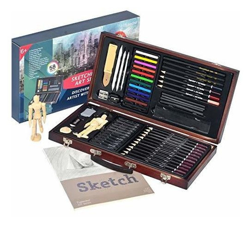 Kit De Dibujo Y Boceto Profesional Portátil De 58 Piezas Con