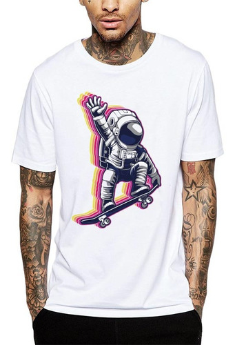 Polera Astro Skate Astronauta Skateboarding Blanca