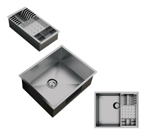 Cuba Inox Quadrada 500 X 400 Com Cesto Escorredor E Válvula Cor Escovado Scotch Brite
