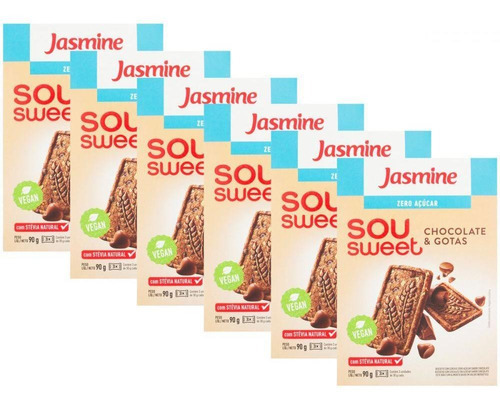 Kit 6 Biscoito Cereais Chocolate Zero Açúcar Jasmine 90g