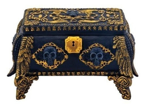 Caja Contenedora De Joyas Con Calavera Dorada Y Negra