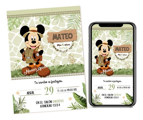 Kit Imprimible Mickey Safari, Completo Con Textos Editables