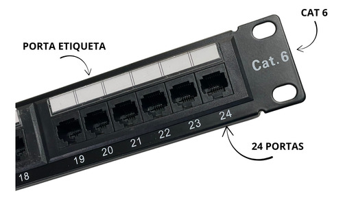 Patch Panel 24 Portas Cat6 Rj45 Rede Lan Utp