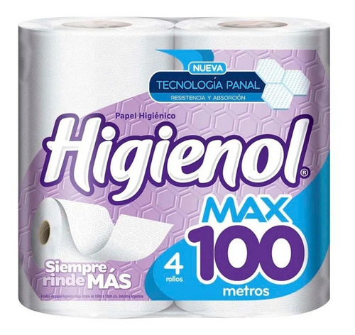 Imagen 4 de 4 de Papel higiénico Higienol MAX simple 100 m de 4 u