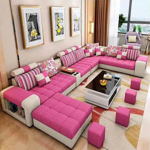 comprar Sofá Modular Aquila 7 Piezas + Puff - Rosado Y Beige