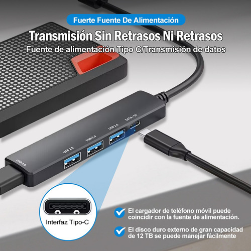 Adaptador Hub Usb 3.0 Ethernet Gigabit Lan 4 Puertos Color Negro