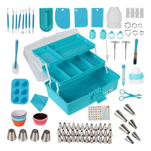 Kit Decoración Repostería 236 Piezas 3 Niveles Celeste