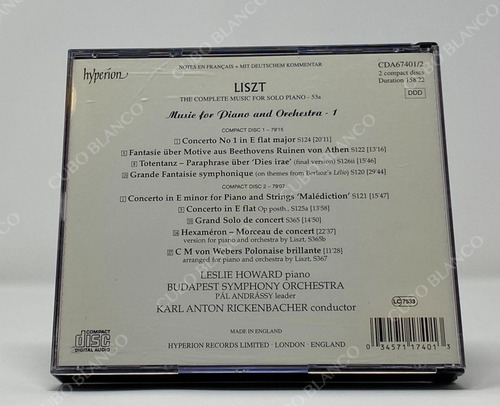 Liszt Music For Piano And Orchestra Vol I Concerto 2 Cds (Usado)