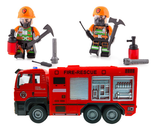 Caminhão De Bombeiro Com 2 Bombeiros Acessórios Inclusos