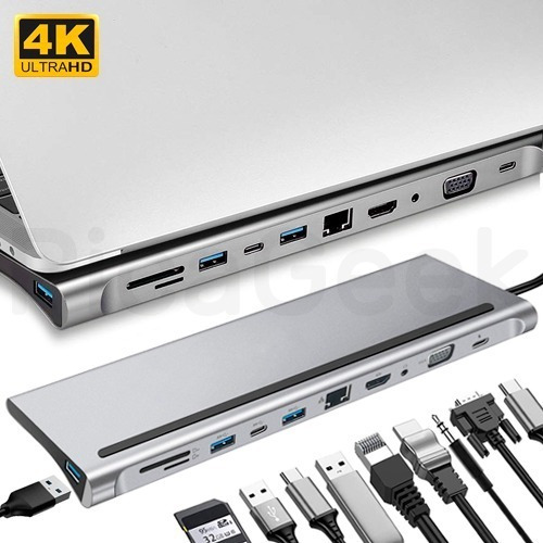 Adaptador Hub Usb-c 11 En 1 Hdmi 4k Vga Usb Sd Macbook Pc