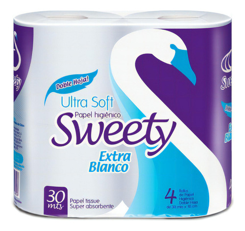 Papel higiénico Sweety Extra Blanco doble hoja 30 m de 4 u
