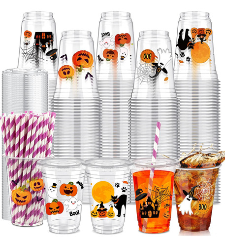 Tanlade Sets Vasos De Plástico Para Halloween Con Tapas Y Pa