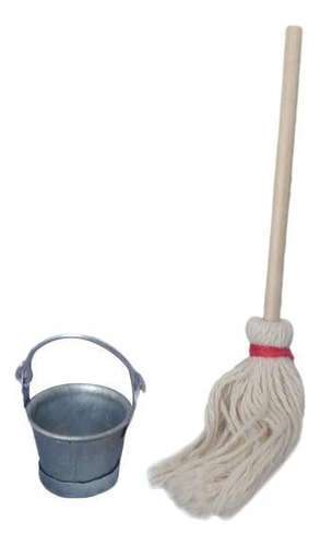 2 Tiny Mop And Bucket Set 1:12 Dollhouse Accessories Party