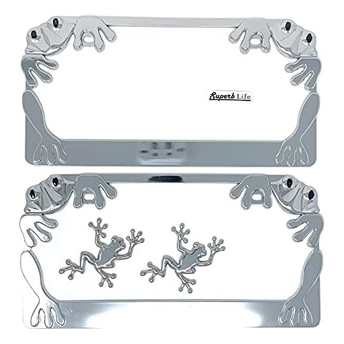 Chrome Frog License Plate Frame Set De 2 2 Piezas 3d Me...