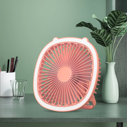 Ventilador Portátil Com Luz Led Recarregável 3 Velocidades Cor Rosa