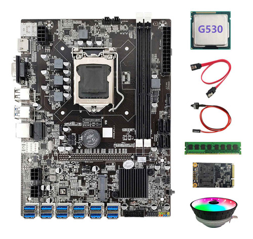 Placa Base Minera B75 Btc, 12 Usb, Cpu G530, Ventilador Rgb