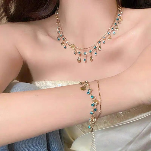 Conjunto De Collar Y Pulsera De Concha Marina Diamantes