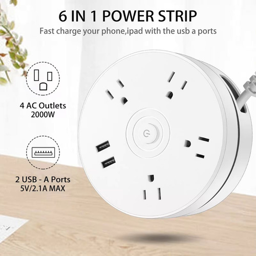 Multicontacto Retráctil Redonda Con Puertos Usb 4 Salidas
