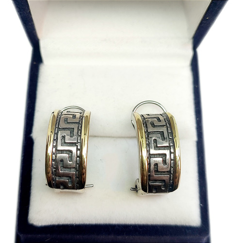 Caravanas De Plata 925 Y Oro 18k G. Griega Cod. M7i