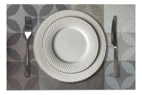4 Jogo Americano Mesa Posta Luxo Impermeável Pvc Mz Dese Vr Cor M6 CINZA claro escuro grafite preto café prateado DESENHOS MZ RETANGULAR