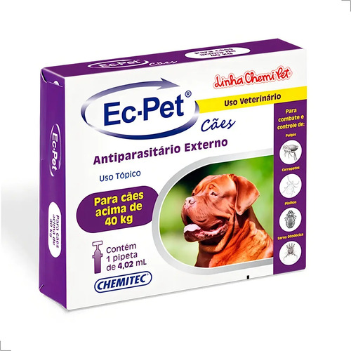Antipulgas Chemitec EC-PET Cachorro 40kg+ Carrapato e Sarna Pipeta 4,02 mL
